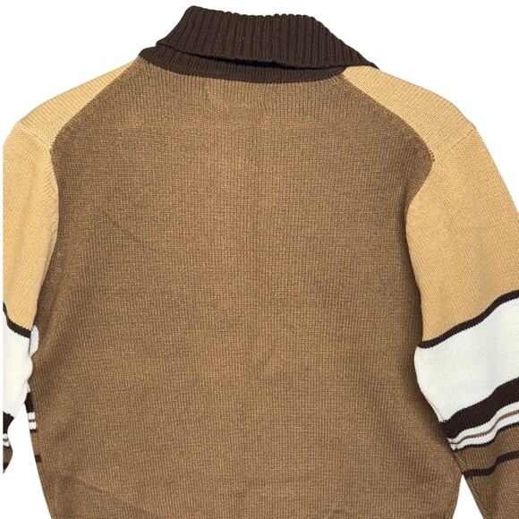 Greentree Vintage 70s Tan Brown Stripe Collar Pullover Sweater Men Large - Picture 5 of 8